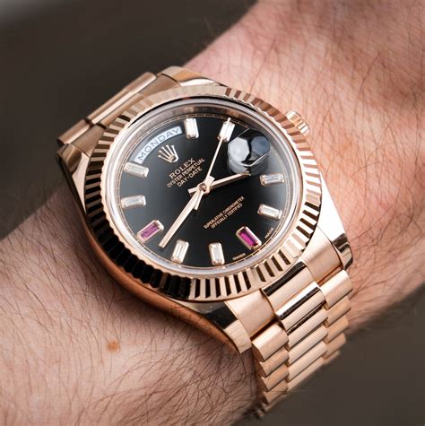 rolex day date rose gold black dial|rolex day date diamond bezel.